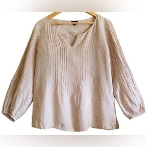 TALBOTS 100% Linen Lightweight Minimalist Pleated Neutral Top Size M NWOT